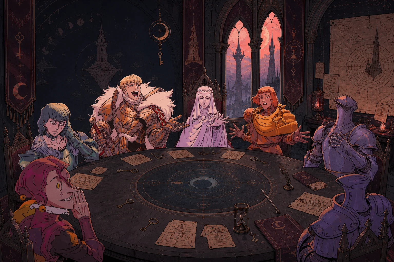 Sovereign Tower council gathered around the royal table